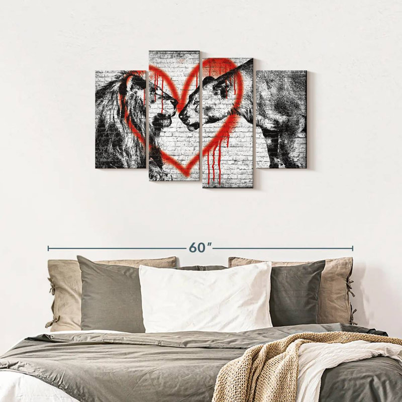 Lion romantique 4 pièces, H 27 po x l 43 po x P 1,25 po