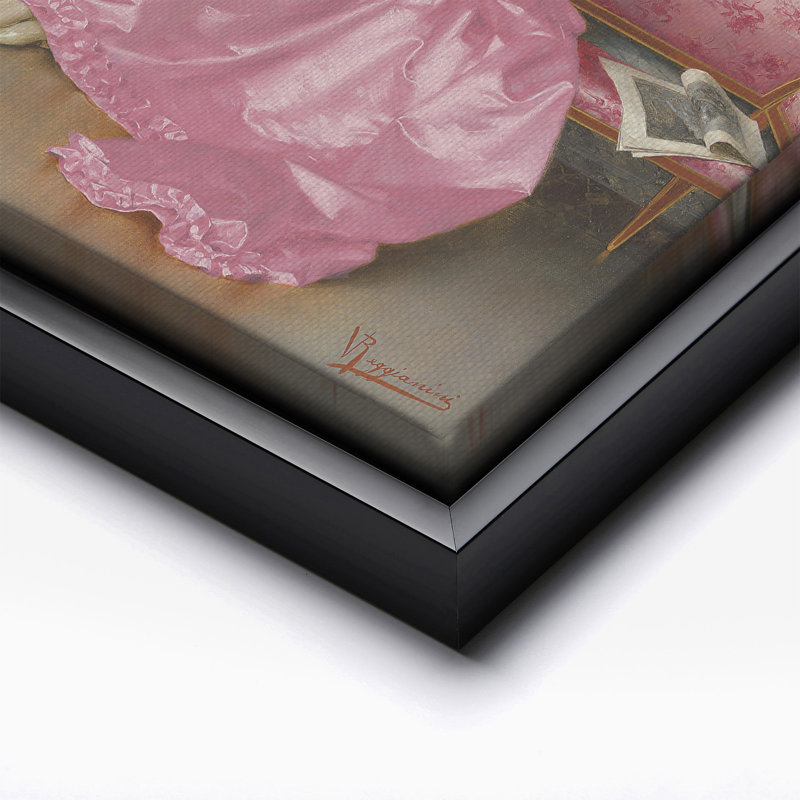 «Reading an Art Journal», affiche rose gomme à bulles, 12"H x 16"W, Canvas, Black Framed