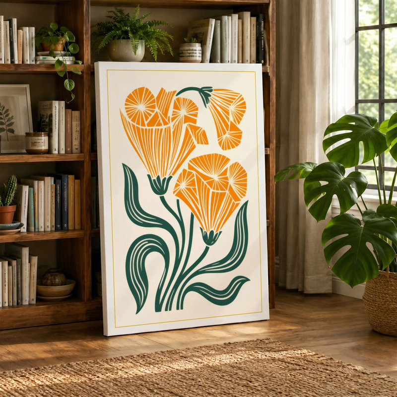 Sunburst Blooms Botanical - Wrapped Canvas, 30x20 - 76.2 x 50.8 cm, Cream Border