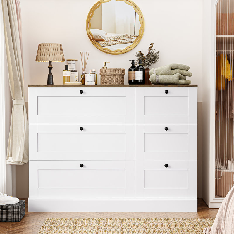 Beckwourth 6 Drawer 43.31" W Wood Modern Double Dresser, Black