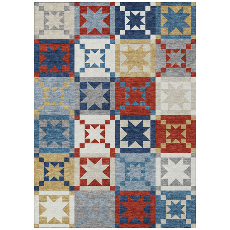 Machine Washable Indoor/Outdoor Chantille ACN2538 Patchwork Rug, Rectangle 8' x 10', Red