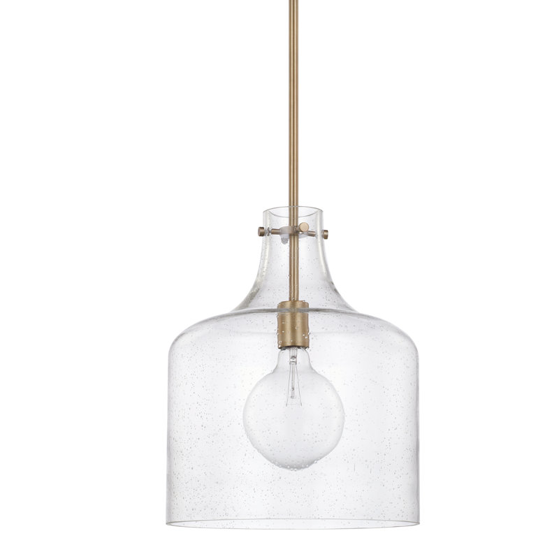 Aged Brass Glass Bell-Shaped Single Pendant Light