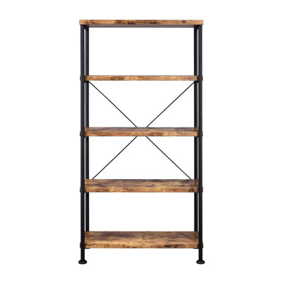 Bibliothèque à 4 tablettes brun antique, design contemporain, structure en métal noir, idéale pour organiser des collections, magazines Space Solution, utilisation durable