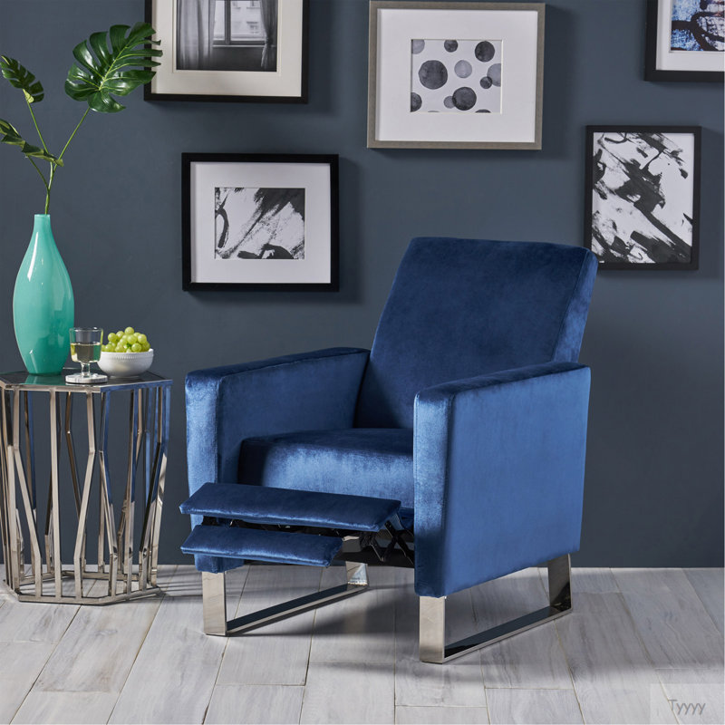 Arvin Push Back High Metal Leg Recliner, Blue