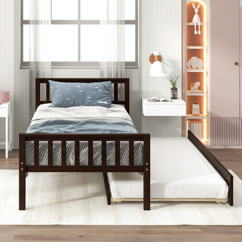 Lit simple avec lit gigogne, cadre de lit plateforme avec tête et pied de lit