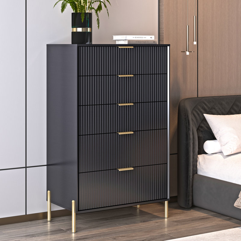 Commode 5 tiroirs Kenery, Noir