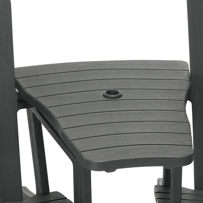 Ensemble de chaises d'extérieur en poly Adirondack avec plateau de connexion et porte-gobelet, Gris