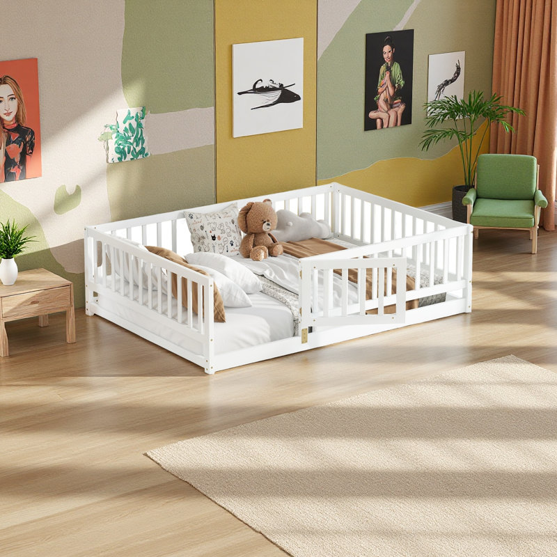 Lit de plancher avec lattes, Lit double, Blanc