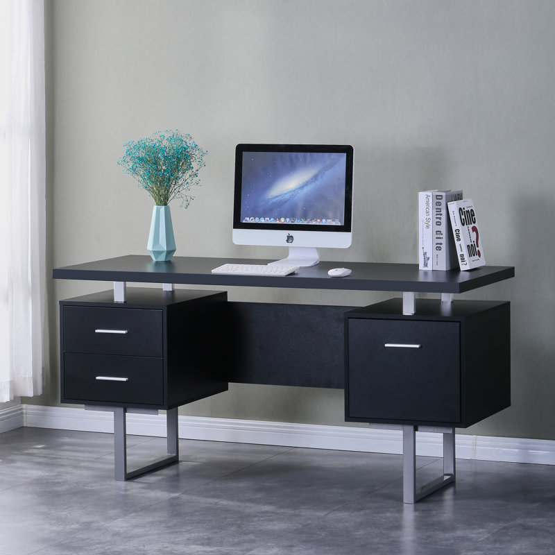 Bureau avec rangement Bazara, blanc, Noir / gris