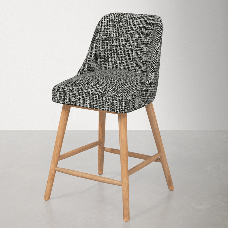 Tabouret Gallie, Bois naturel, Tabouret de comptoir (siège d'une hauteur de 27 p, Tweed poivre moderne