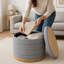 Repose-pieds rond avec rangement en lin avec plateau réversible, tabouret d'appoint rembourré beige, 22 po-793329127