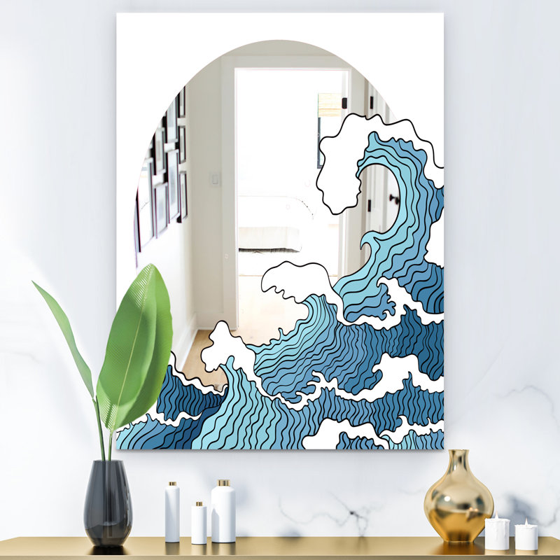 Surfs Up Wave - miroir bohémien et éclectique - miroir mural imprimé, H 39,4 po x l 29,5 po
