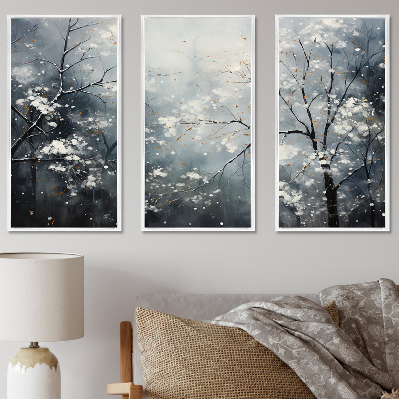 Ensemble de salon Winter Wall Minimal Landscape - Snow Wall Art, Cadre flottant blanc, H 32 po x l 48 po x P 1 po