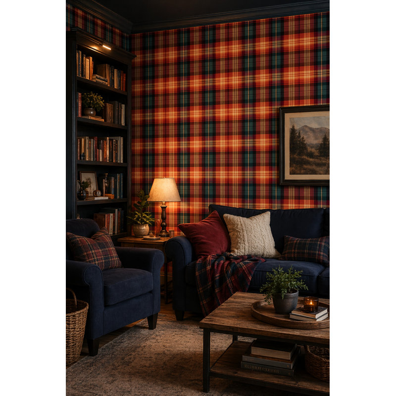 Papier peint texturé tartan, Peler et coller