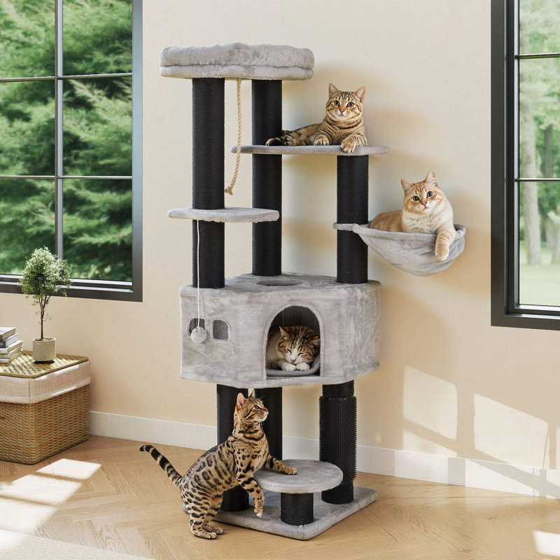 157 H Cat Tree, Black/Light Grey