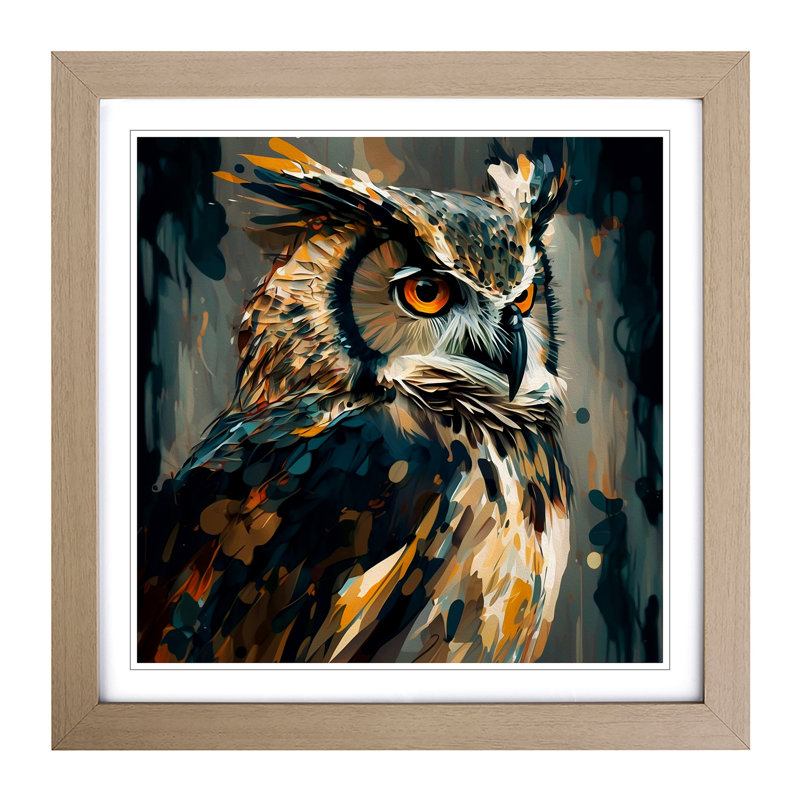 Owl Abstract Expressionism No.1 - Framed Print, Oak