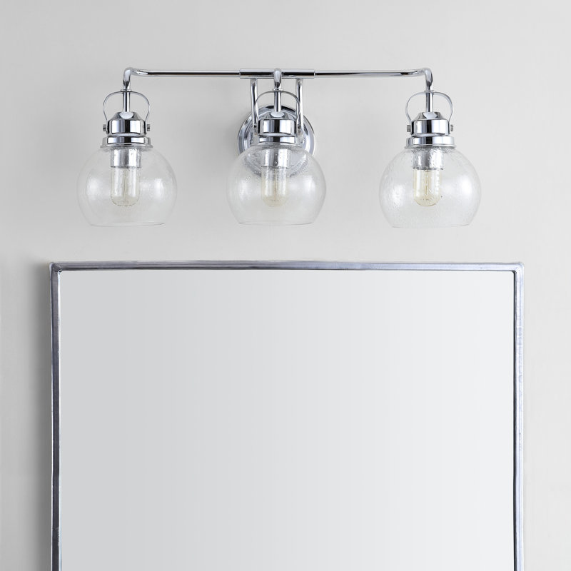 Gilbertson Metal/Seeded Glass Vanity Light, 3 Lights, Chrome
