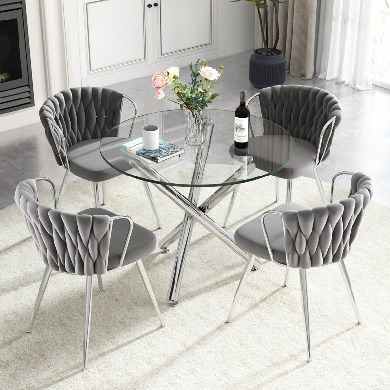 Ensemble de table de salle à manger Elegant, 3 pièces: table, 2 chaises, Gris, Argent argent