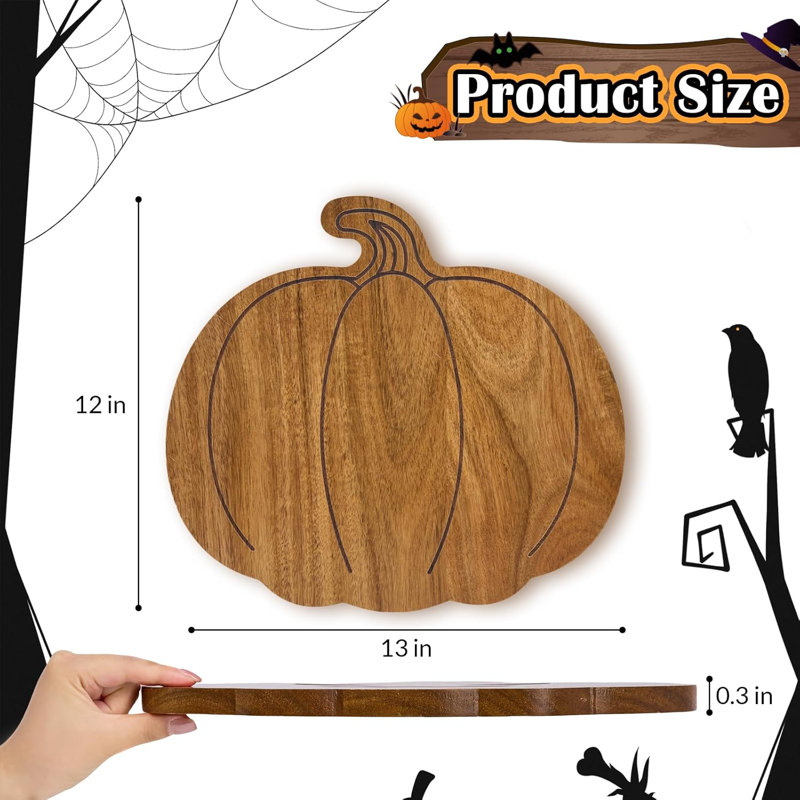 Planche à découper en bois en forme de citrouille pour la décoration de la cuisine, plateau de service de préparation de repas d'Halloween de cuisine L 13 po x l 12 po polyvalent