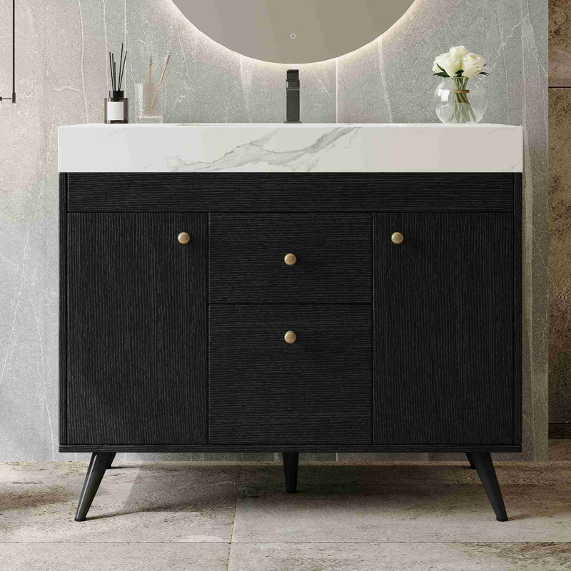 Meuble-lavabo sur pied 36 po, Noir, Blanc
