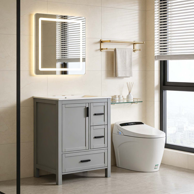 24-Inch Bathroom Vanity with Ceramic Sink, Gray
