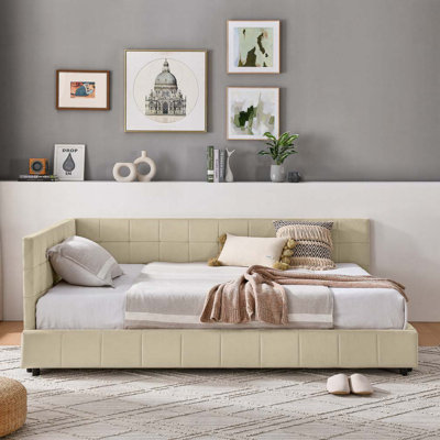 Velvet Daybed,Upholstered Tufted Bed Frame, Sofa Bed Frame with Comfortable Backrest and Armrests by Mercer41