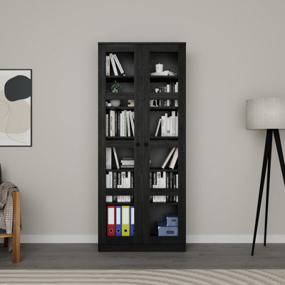 Armoire polyvalente moderne, noire, 31,5 po x 74,8 po x 14,6 po | 100% panneau de particules enduit de mélamine, épaisseur: 0,7 pouce | Tablettes réglables, solution de rangement murale et élégante pour la maison ou le bureau