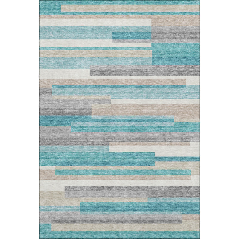 Premium Machine Washable Prisco Teal Rug, Rectangle 10' x 14'