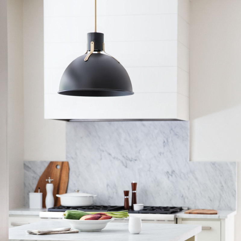 Clendon 1-Light Dimmable Metal Dome Pendant, Satin Black, 12.25" H x 14" W x 14" D, Satin Black