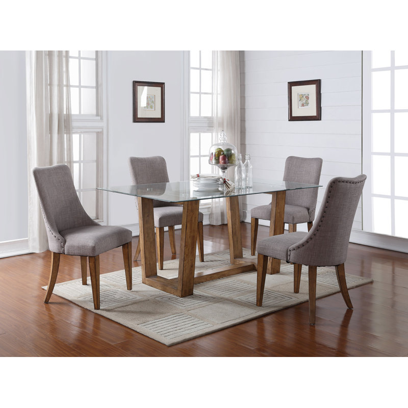 19.5'' H Linen Upholstered Side Chair, Gray, Light Brown