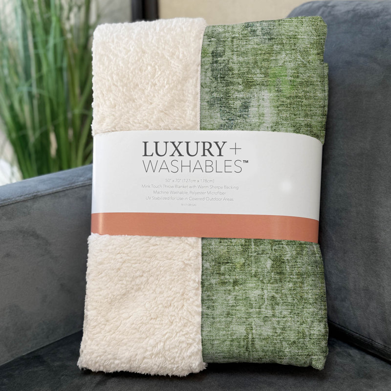Addison Machine Washable Sherpa ASB653 Modern Throw Blanket, ASB656 Abstract, Olive