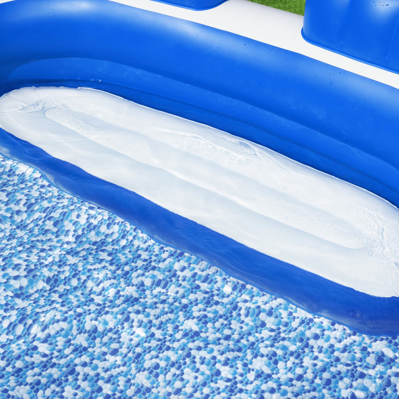 Blue and White Inflatable Round Family Pool with Headrests