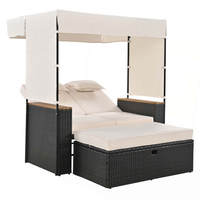 Ensemble de 2 pièces de terrasse de jardin pour terrasse, toit en tissu, protection efficace contre les rayons UV, coussins imperméables et dossier réglable pour le jardin, la cour et le porche