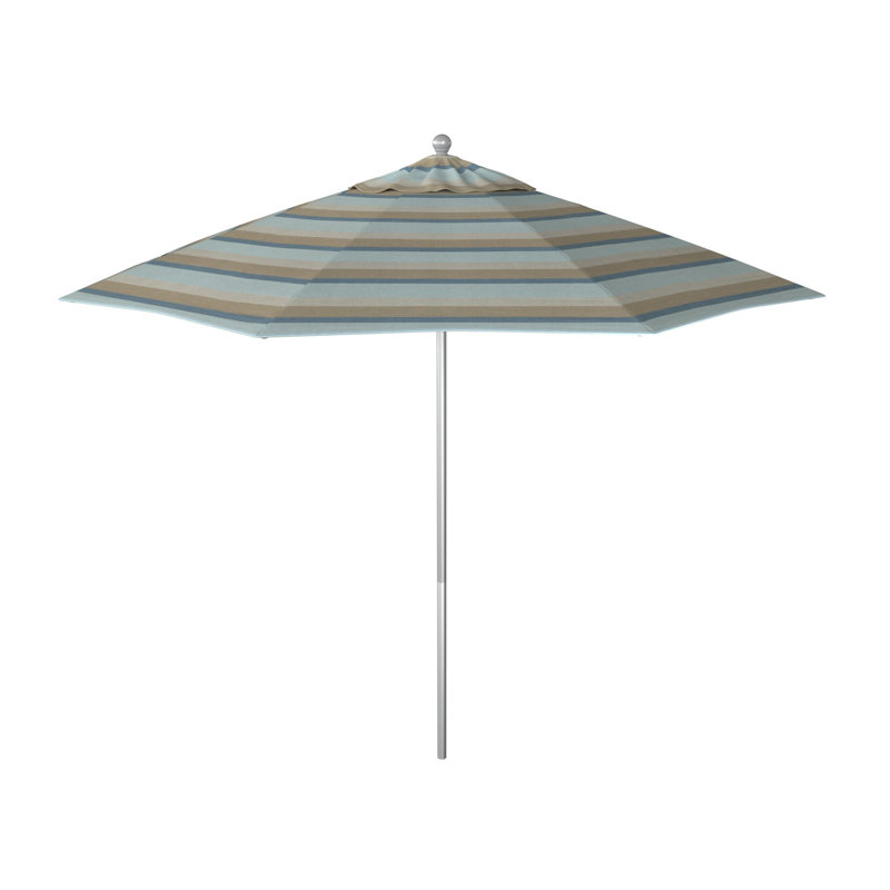 Parasol de marché commercial en aluminium Geil, Sunbrella® brume Gateway, Argent anodisé