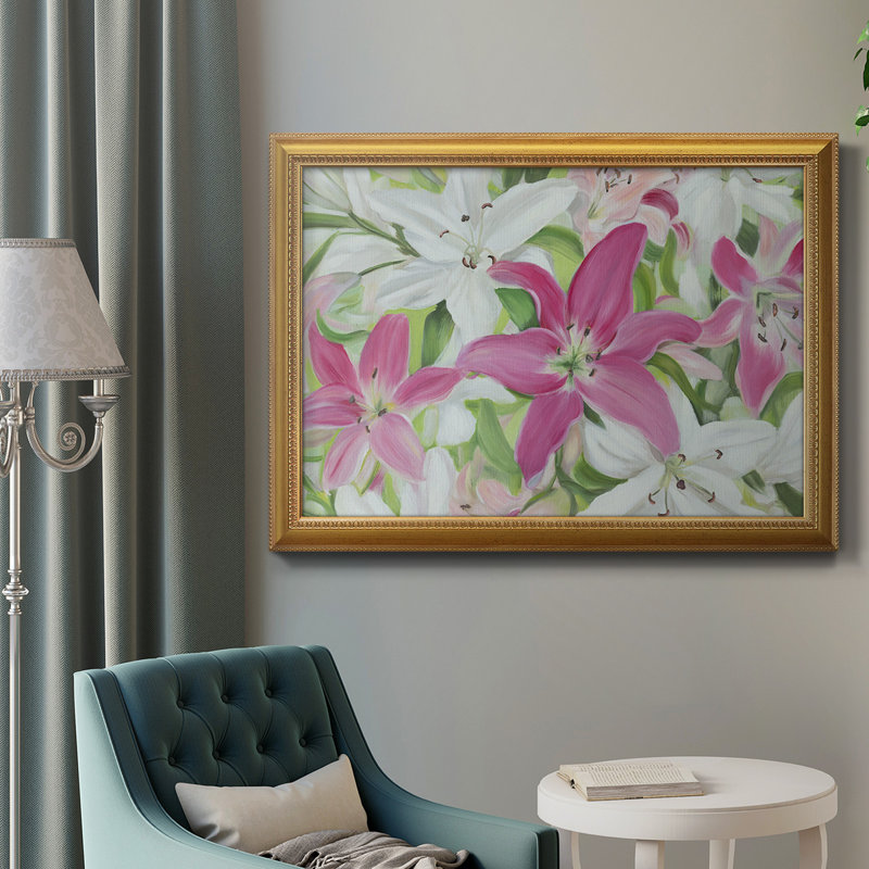 Rose et lys blancs III - Peinture sur toile encadrée