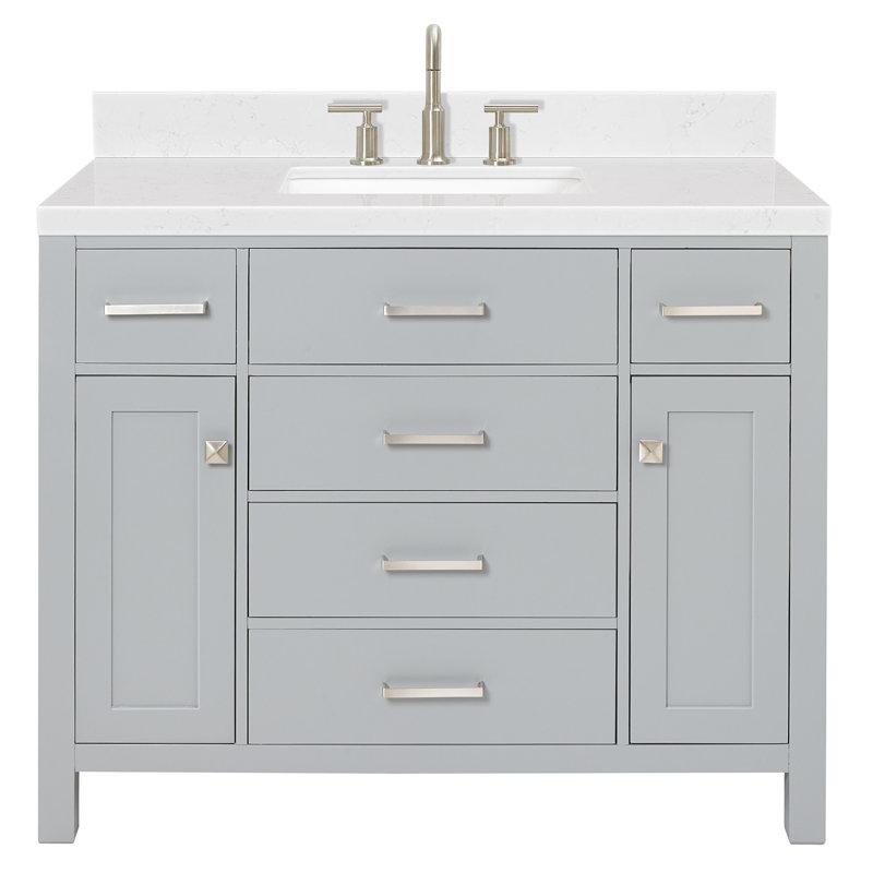 4_ARIEL Bristol 42 Single Sink Bathroom Vanity with Carrara White Quartz, 42", Gray