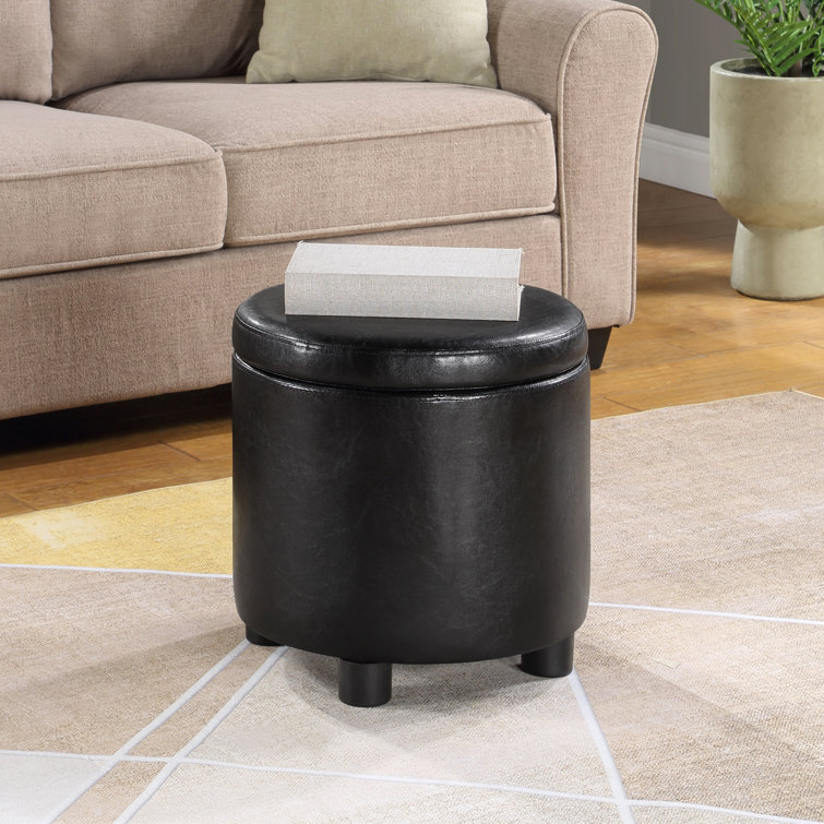Repose-pieds de rangement rond en similicuir de 15,75 po avec couvercle réversible Ahl Arsy