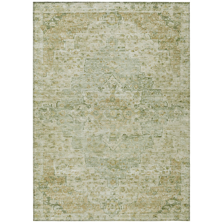 Machine Washable Indoor/Outdoor Xhevrie Sage Rug