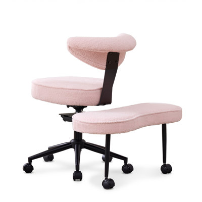Ergonomic Cross-Legged Office Chair – Adjustable Height, Lumbar Support, 360° Swivel, Wide Meditation & Kneeling Seat, Wheels – Fuzzy Fleece Beige
