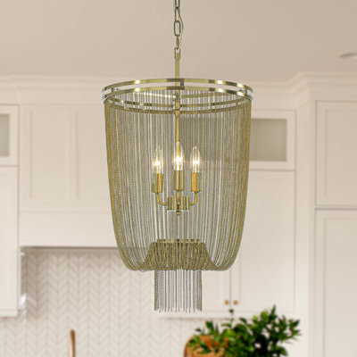 Luminaire suspendu à 3 lumières de style contemporain en mailles de chandelier en nickel noir à pampilles 16 pouces pour salon / salle à manger