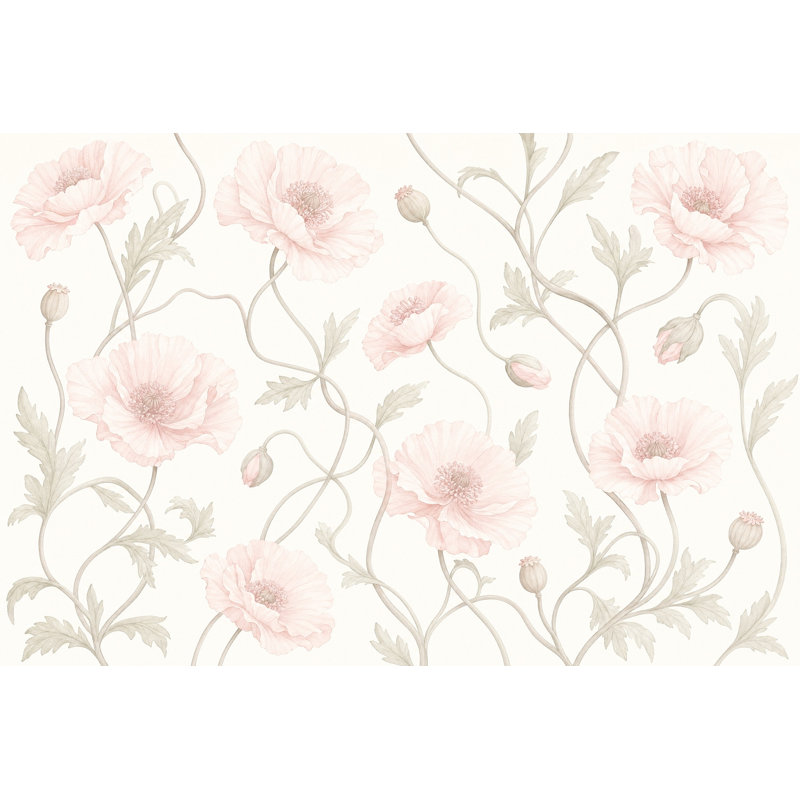 Murale coquelicots roses, 200 po x 120 po, Texturé non collé