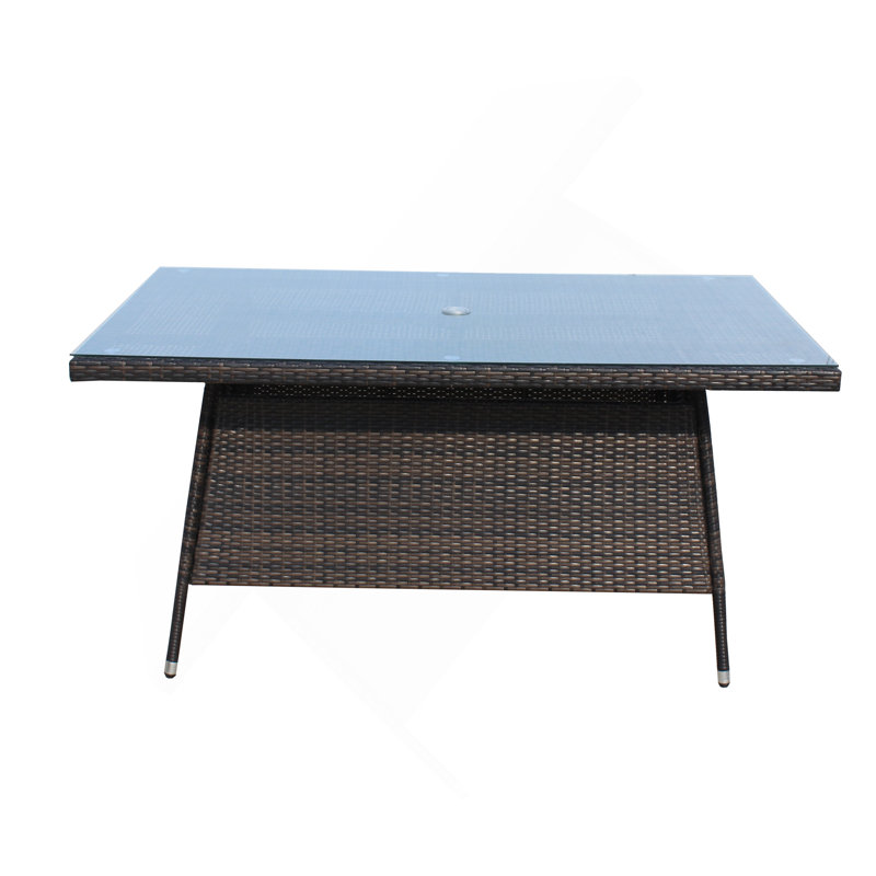 Table de salle à manger d'extérieur pour terrasse avec verre trempé transparent