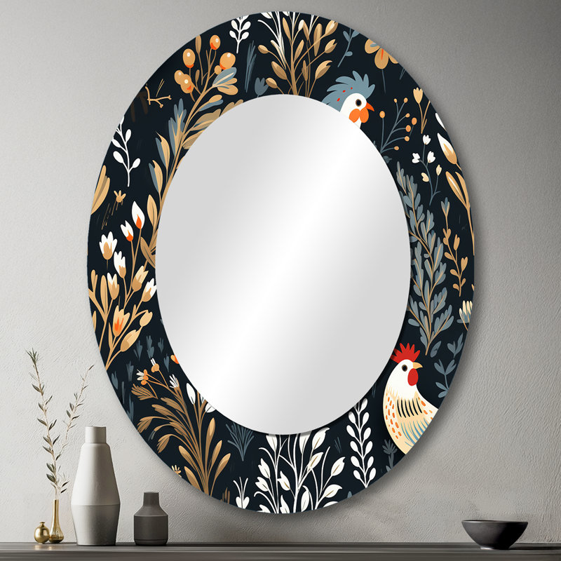 Motif de coq rouge Country Charm - miroir décoratif en marbre, miroir mural décontracté, impression d'art en métal, Ovale