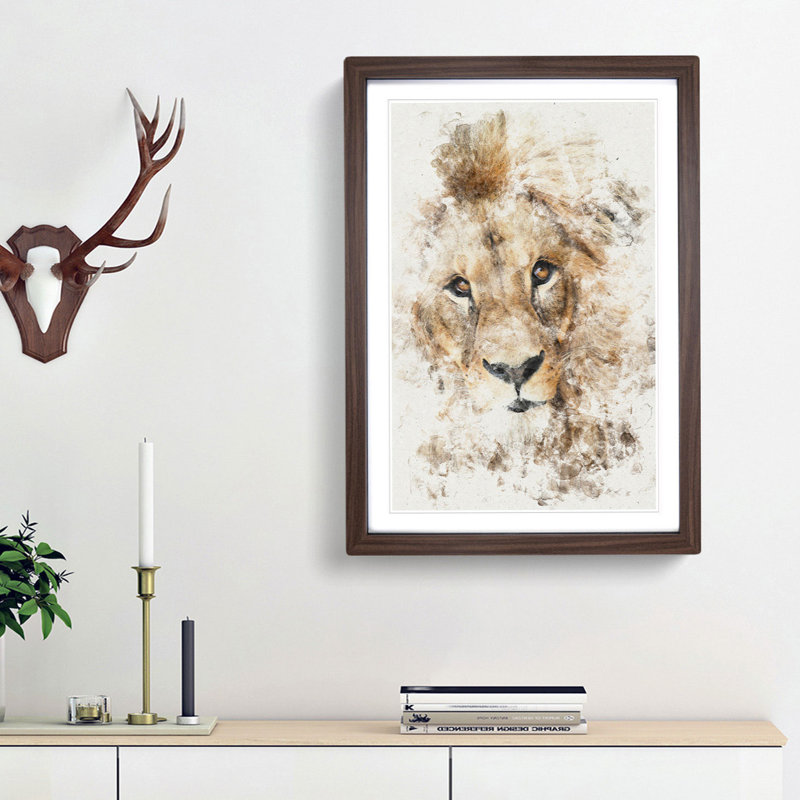 The Face of a Lion - Picture Frame Painting Print, 33cm H x 24cm W x 2cm D, Walnut Framed
