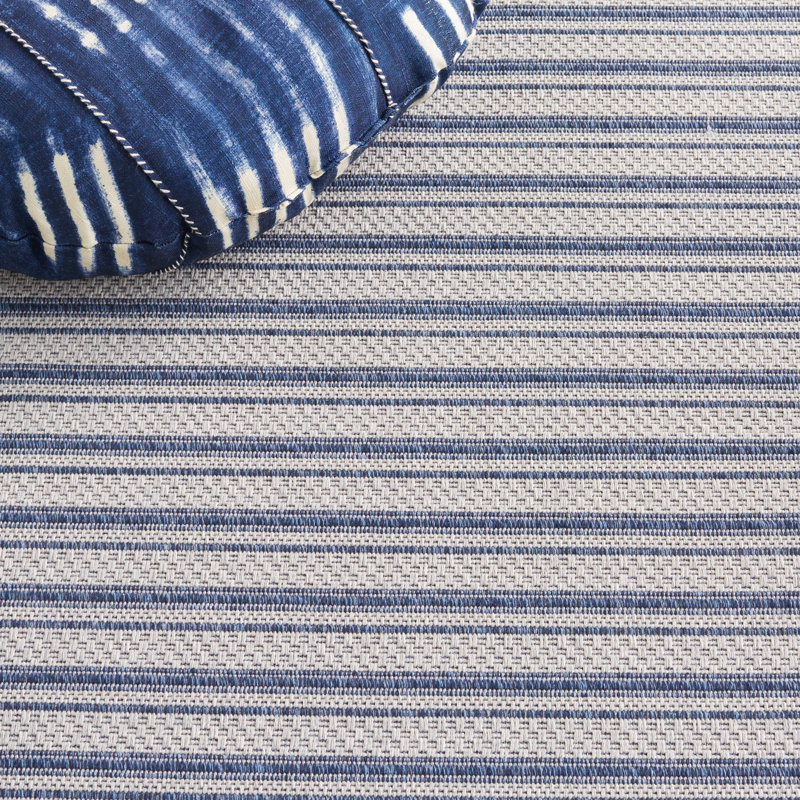 Gray and Navy Striped Wool 5' x 7' Area Rug