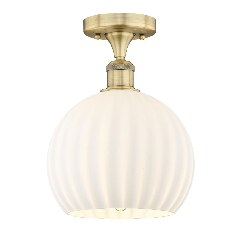 Edison - Adriao - 1 Light Semi-Flush Mount - Adriao Shade, Brushed Brass, 11.88" H x 10" W x 10" D