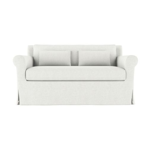 Ludlow Rolled-Arm Skirted Loveseat, 34" H x 60" W x 38" D, Pebble Weave Linen Haze, Weathered