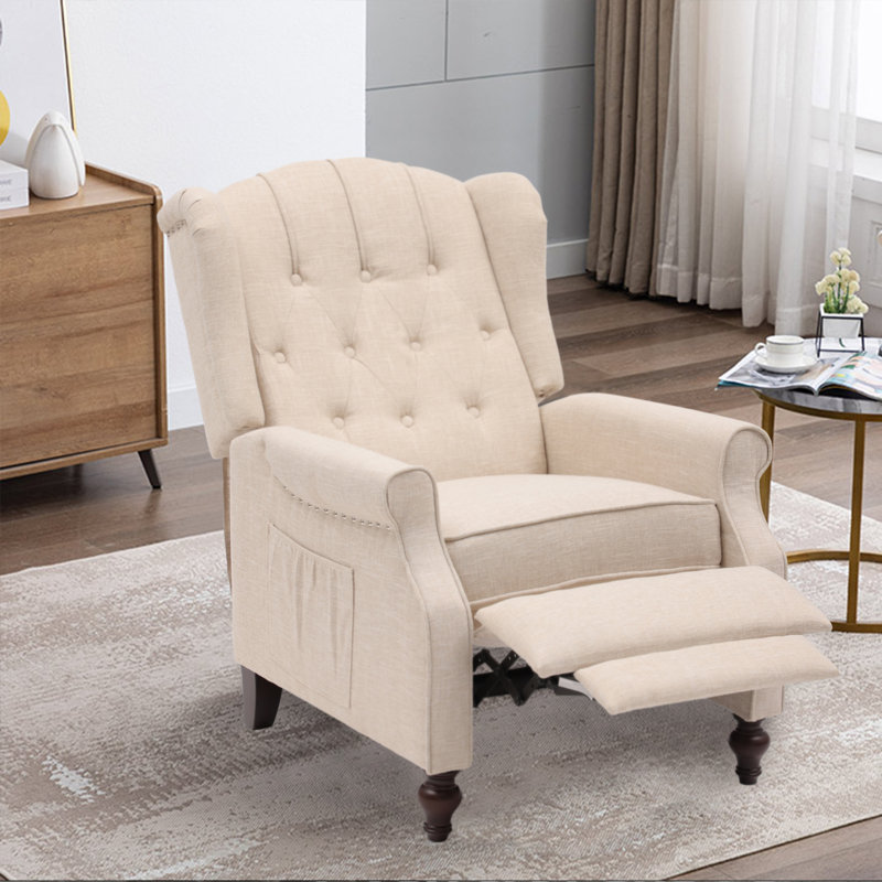 Fauteuil de massage inclinable à oreilles, Mélange de lin beige