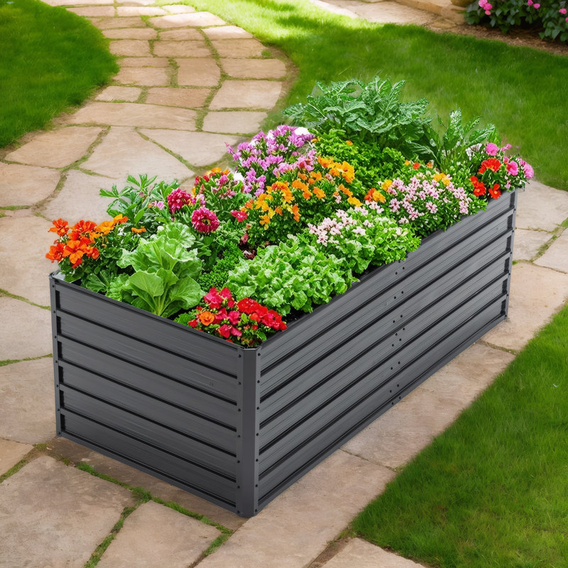 Outdoor Metal Raised Beds for Vegetables & Flowers - Reinforced Galvanized Steel, Rustproof, 13.42" H x 74.62" W x 35.42" D
