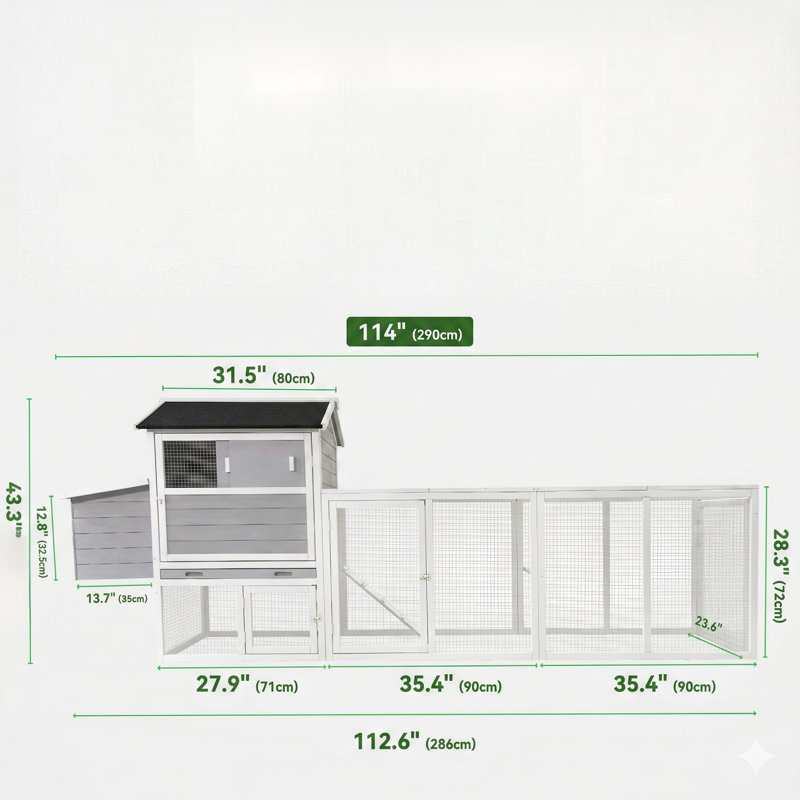 Spacieuse unité principale, poulailler en bois gris, grand abri extérieur pour poule avec compartiment de nidification et de nage, polyvalents pour les lapins, panneaux résistants aux intempéries et aux rayons UV pour le jardin